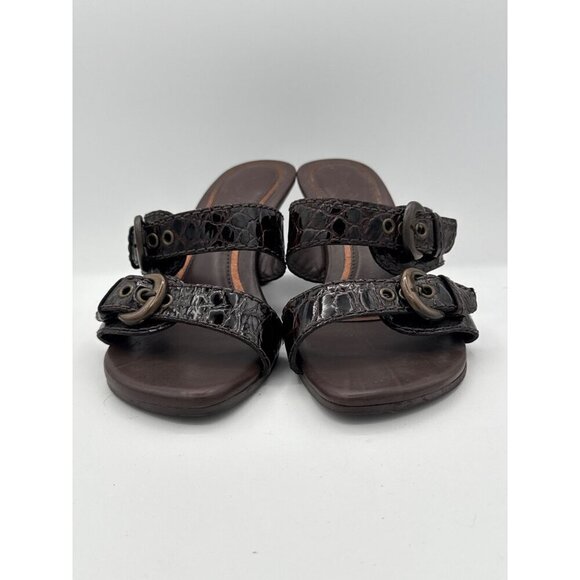 Diego Di Lucca Womens Brown Croc-Embossed Leather Slide Sandals 6.5 Made In Braz - Picture 2 of 8